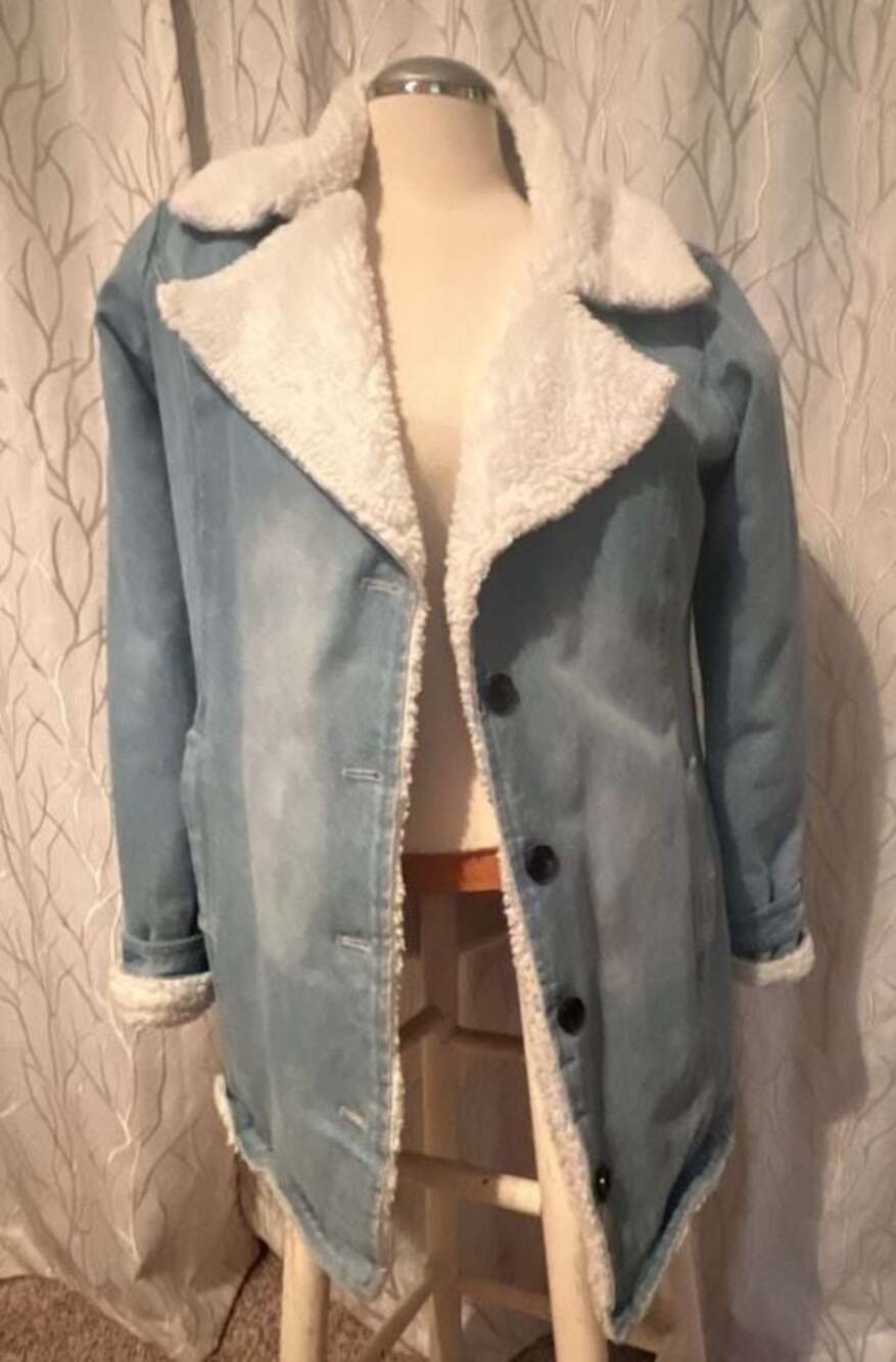 Women's Light Blue Denim Sherpa Lined Coat